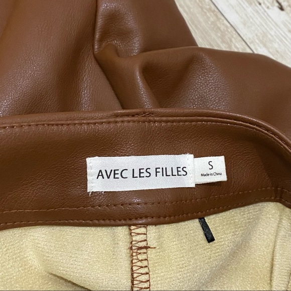 ANTHROPOLOGIE Avec Les Filles Davina Brown Faux Leather Culottes Wide Leg Size S - Picture 13 of 15